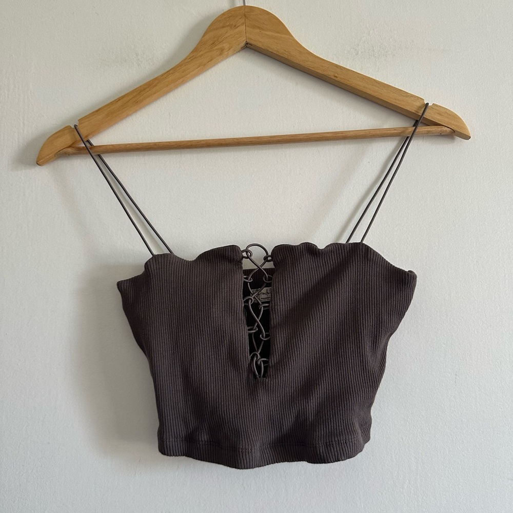 Intimately Free People Brown Ribbed Cropped Tank Brami size Small EUC - Picture 2 of 7